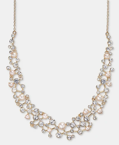 Anne Klein Crystal & Imitation Pearl Cluster Statement Necklace, 16" + 3" extender