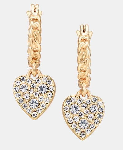 Karl Lagerfeld Paris Gold-Tone Pave Heart Drop Hoop Earrings