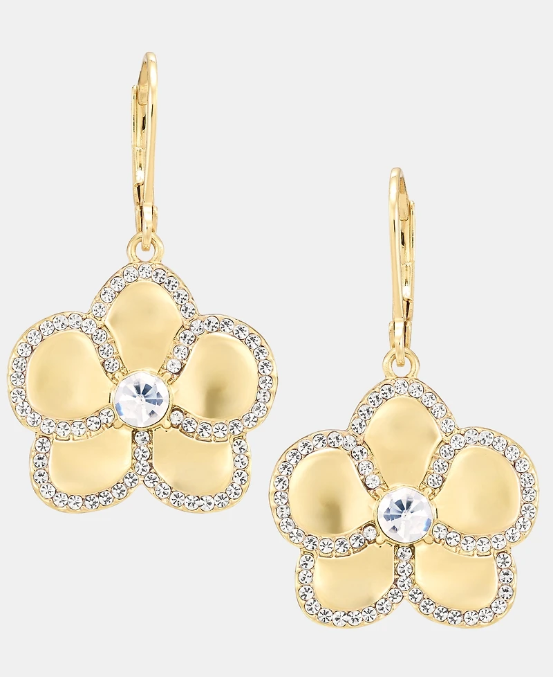 Karl Lagerfeld Paris Gold-Tone Pave Orchid Drop Earrings