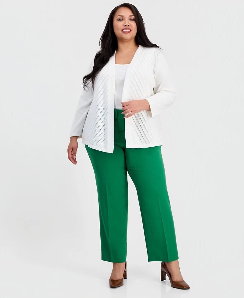 Kasper Plus Open-Front Long-Sleeve Cardigan Sweater