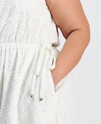 Kasper Plus V-Neck Cap-Sleeve Eyelet Dress