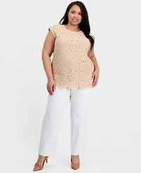 Kasper Plus Crewneck Extended-Sleeve Knit Top