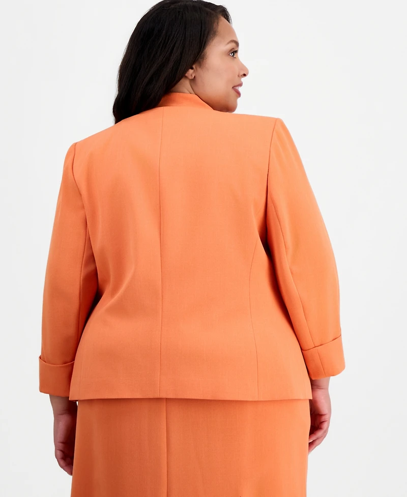 Kasper Plus Collarless Open-Front Zip-Pocket Jacket