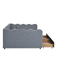 Streamdale Furniture Wood Gingham Wave Shape Daybed with Usb Port & 2 Storage Drawers