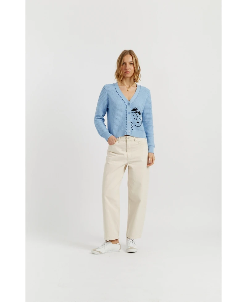 Chinti & Parker Women's Cotton Snoopy Crochet Peekabo Cardigan