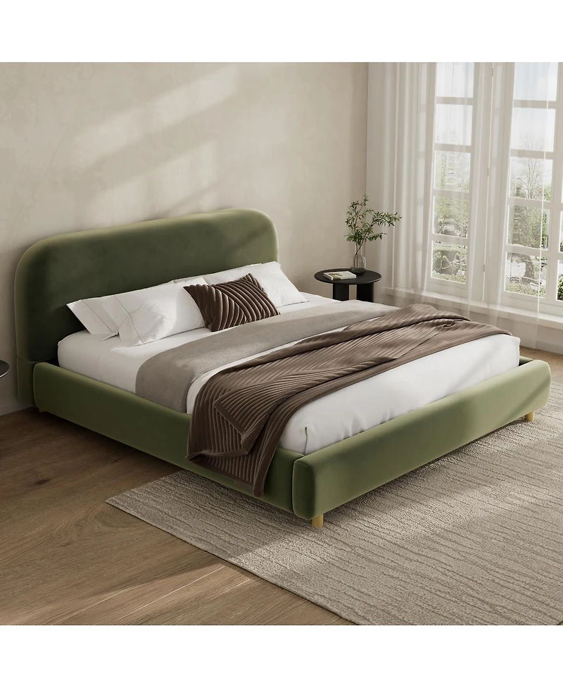 Streamdale Furniture Velvet Platform Bed with Curve Design Headboard