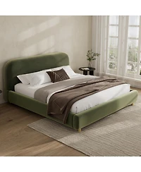 Streamdale Furniture Velvet Platform Bed with Curve Design Headboard
