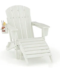 gaomon Folding Adirondack Chair with Ottoman, Hdpe Outdoor Patio Chair with Cup Holder