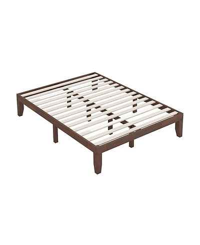Sugift 14 Inch Rubber Wood Platform Bed Frame with Wood Slat Support