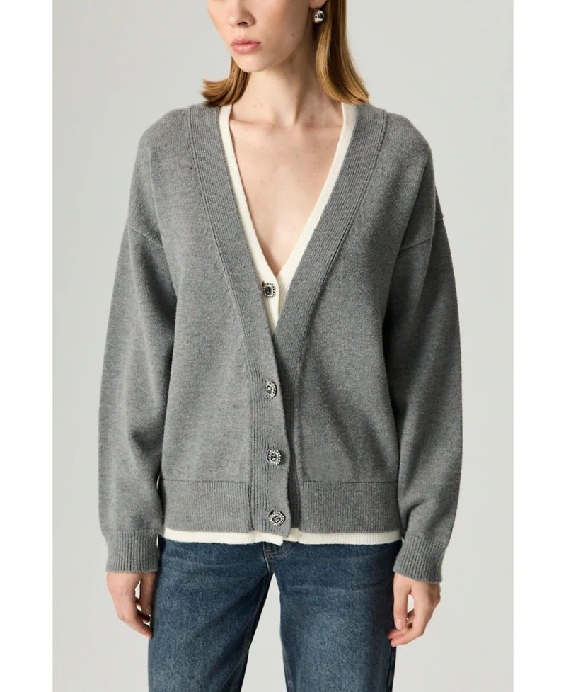 Nocturne Women's Crystal-Button V-Neck Cardigan