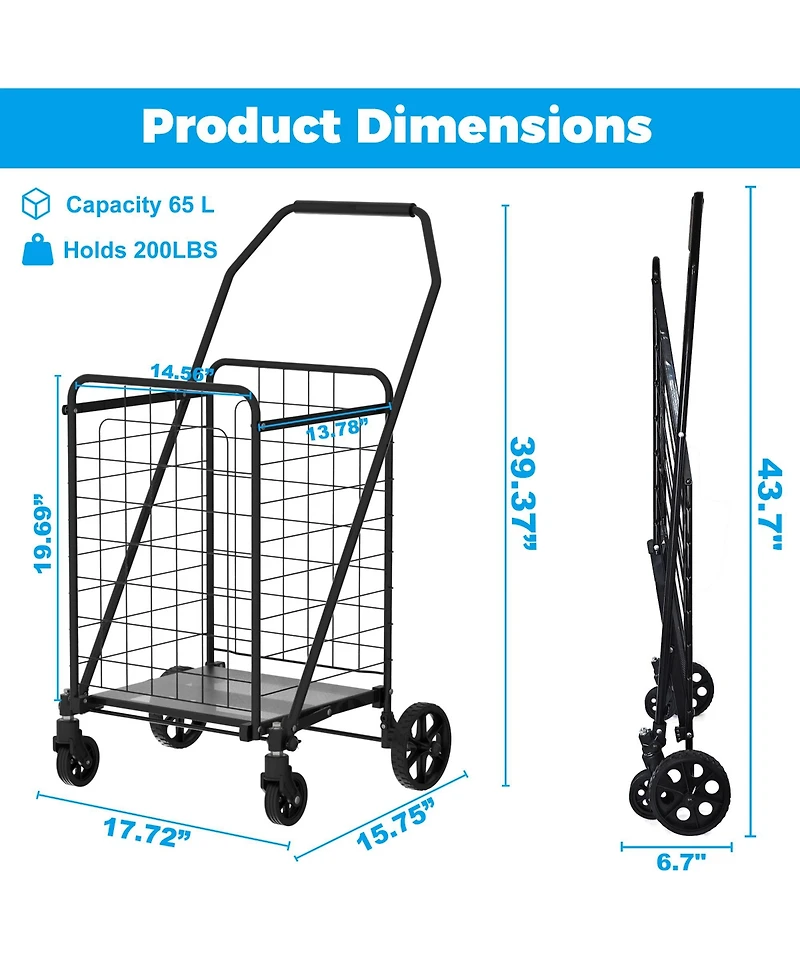 Rainsken Foldable Heavy Duty Shopping Cart