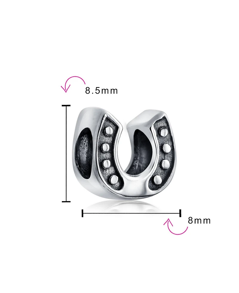 Bling Jewelry Set of 2 Western Cowgirl Horse & Lucky Horseshoe Charm Bead in Oxidized Sterling European Bracelet