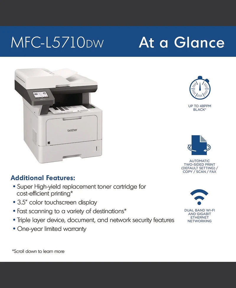 Brother MFCL5710DW Business Monochrome Laser Aio Printer Copy Fax Print Scan