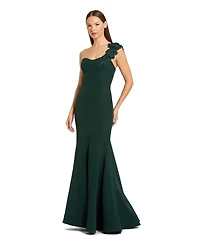 Mac Duggal Women's Crepe One Shoulder Beaded Flower Mermaid Gown