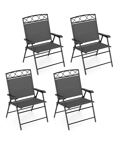 Gymax 4 Pack Patio Folding Chairs w/ Backrests & Armrests Metal Frame Outdoor