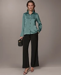 Donna Karan New York Women's Exposed Buttons Collared Blouse