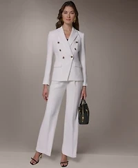 Donna Karan New York Womens Double Breasted Blazer High Waist Wide Leg Pants