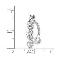 Curata Jewelry Solid 14k Gold Xo Cubic Zirconia Top Mount Belly Button Ring Dangle (4mm X 20mm) Body Piercing
