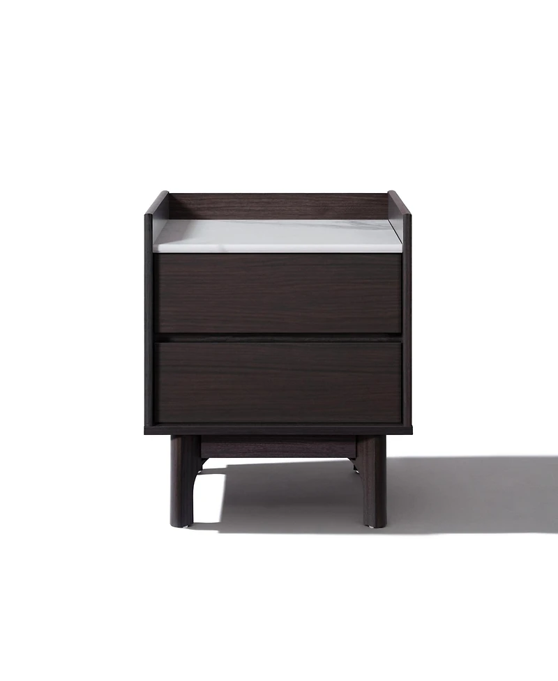 LuxenHome Modern Nightstand with Faux Marble Top, Bediside Table with Drawer