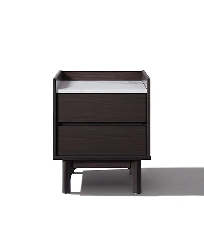 LuxenHome Modern Nightstand with Faux Marble Top, Bediside Table with Drawer