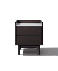 LuxenHome Modern Nightstand with Faux Marble Top, Bediside Table with Drawer
