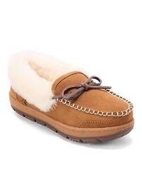 Dearfoams Women's Gladstone Genuine Shearling Moccasin with Stitching