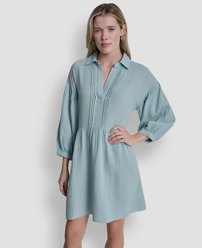 Dkny Jeans Women's Henley Pleated Tiered Dress