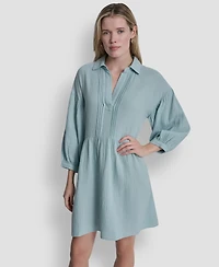 Dkny Jeans Women's Henley Pleated Tiered Dress