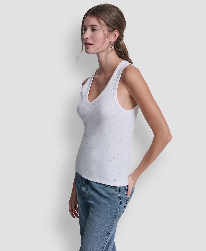 Dkny Jeans Women's Rhinestone V-Neck Tank Top