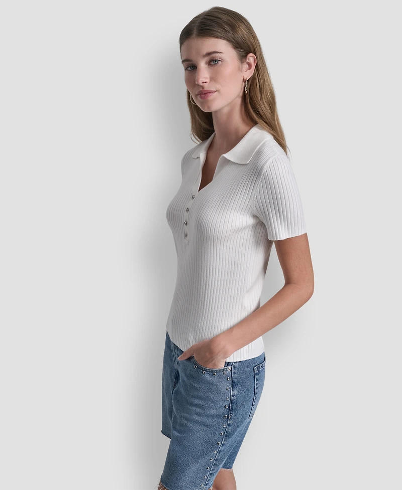 Dkny Jeans Women's Short-Sleeve Rib Collared Polo Top