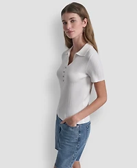 Dkny Jeans Women's Short-Sleeve Rib Collared Polo Top
