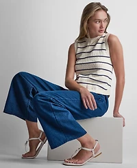 Dkny Jeans Women's Sleeveless Crew Neck Striped Sweater