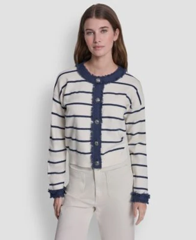 Dkny Jeans Womens Crew Neck Striped Cardigan