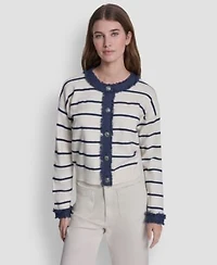 Dkny Jeans Womens Crew Neck Striped Cardigan