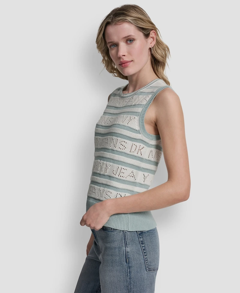Dkny Jeans Women's Sleeveless Logo Pointelle Striped Sweater