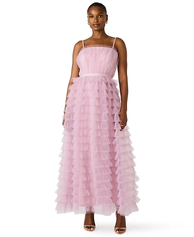 Steve Madden Juniors' Tiered Tulle Square Neck Gown