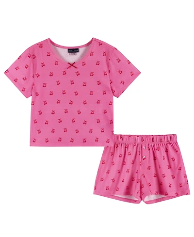 Andy & Evan Girls' 6-16 Rosette T-Shirt and Shorts, 2-Piece Pajama Set