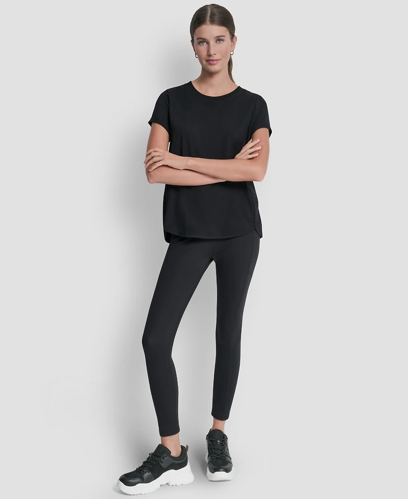 Dkny Sport Women's Embroidered Crewneck Logo Roll-Sleeve Top