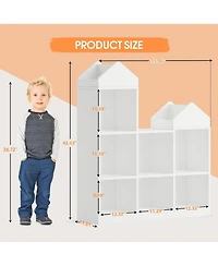 gaomon Kids Bookshelf with Reading Nook – 6-Cubby Wooden Toy Storage Organizer with Seat Cushion, Playhouse Cabinet and Storage Bench for Playroom