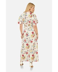 Yumi Women's Ruched Waist V-Neck Midi Dress