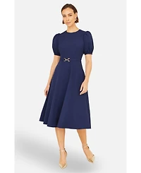 Yumi Women's Buckle Detail Short Sleeve Skater Dress