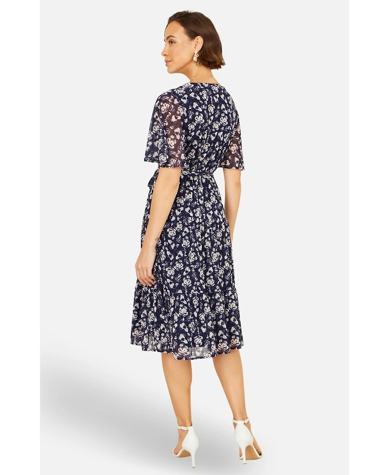 Yumi Women's Floral Mesh Wrap Dress