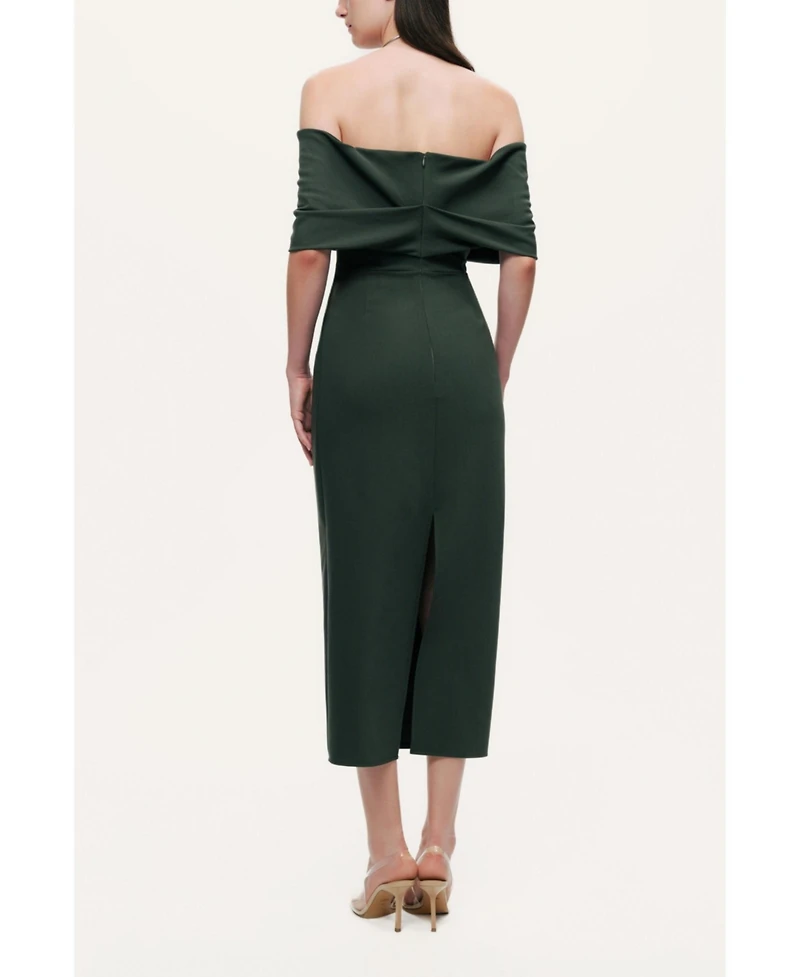 Nocturne Women's Off-Shoulder Fold over Column Midi Dress