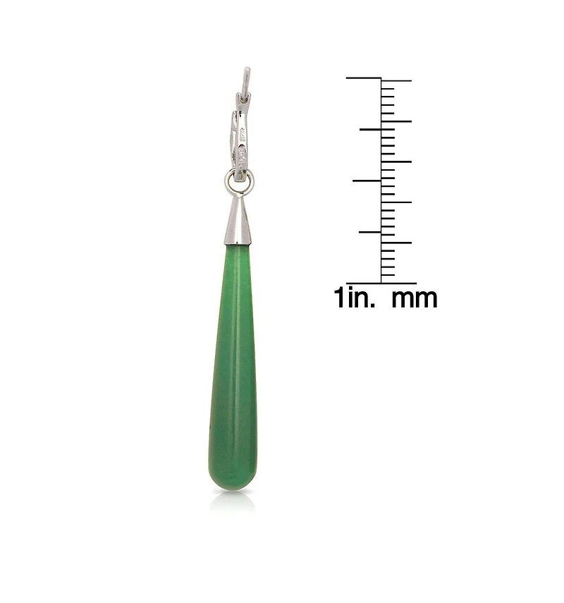 Curata Jewelry 925 Sterling Rhodium Plated Long Tear-drop Green Dyed Jade Dangle Earrings 7mm x 52mm Dangle Earring