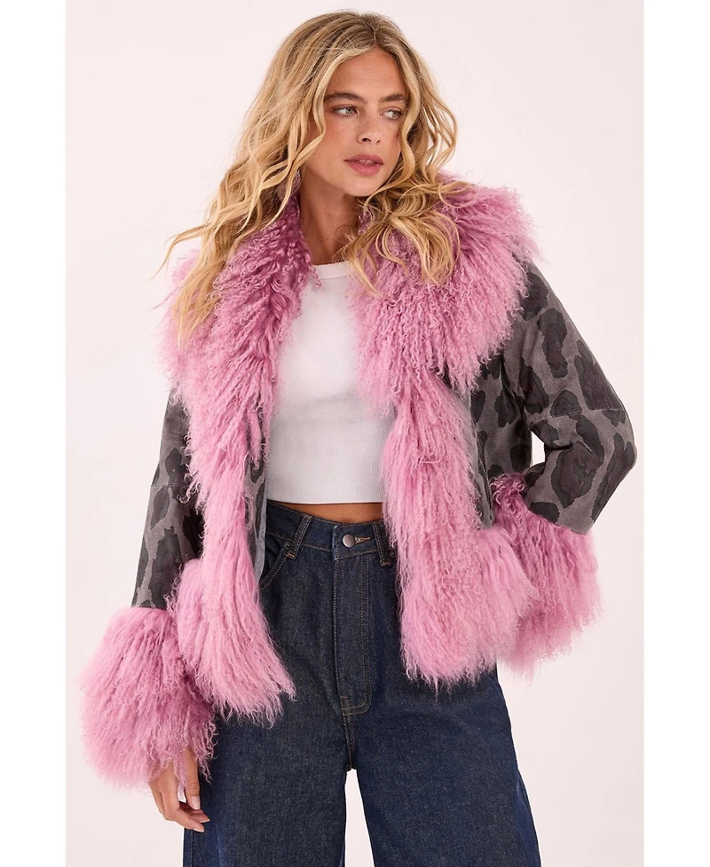 Nasty Gal Women's Printed Shearling Leather Jacket