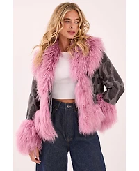 Nasty Gal Women's Printed Shearling Leather Jacket