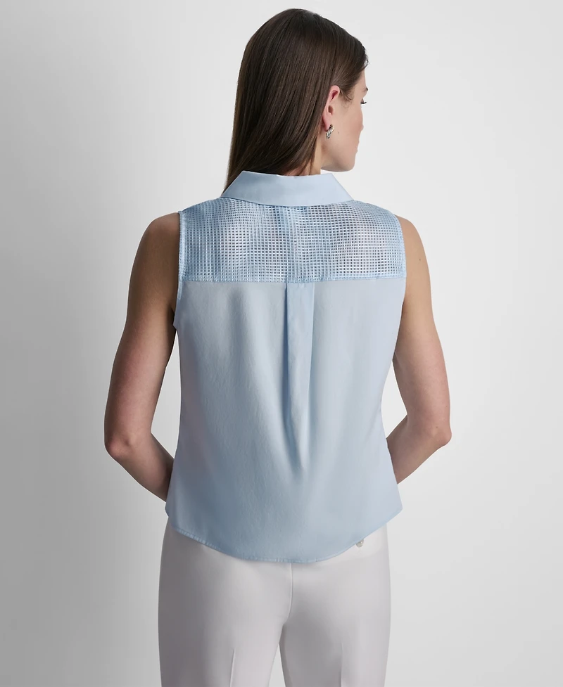 Dkny Women's Sleeveless Poplin Button-Front Top