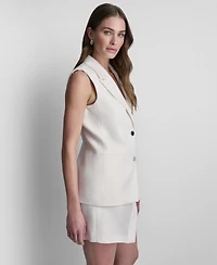 Dkny Women's Sleeveless Basketweave Button-Front Vest