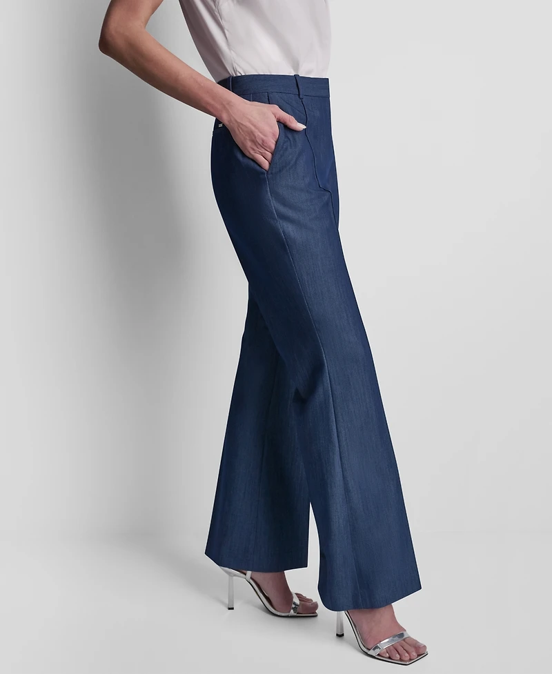 Dkny Women's Denim Pintuck Flared Trousers