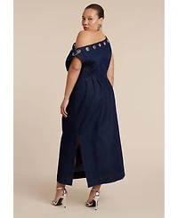 Eloquii Women's Grommet Detail Denim Dress